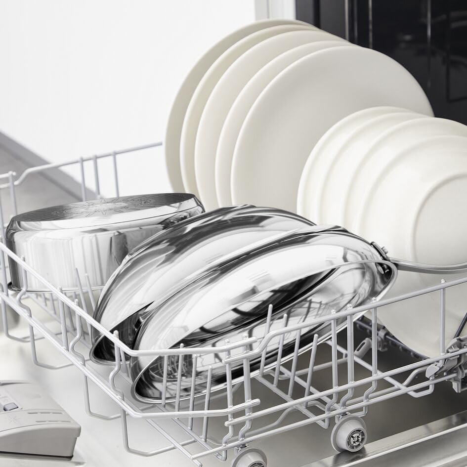 Tefal Duetto Steelpan met Glazen Deksel Roestvrij Staal Gemaakt van duurzaam en kwalitiatief 18/10 roestvrij staal en daarom komt de pan met 10 jaar garantie Stevig geklonken handgrepen voor extra comfort tijdens het koken Incl. maatverdeling aan de binne