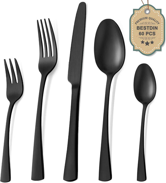 Bestdin Bestekset voor 6 personen 30-delige Over dit item 30-delige bestekset voor 6 personen: Bestdin als 30-delige titanium bestekset zwart bestaat uit 6 messen, 6 eetlepels, 6 tafelvorken, 6 theelepels en 6 dessertvorkjes. Ideaal voor elke formele of c