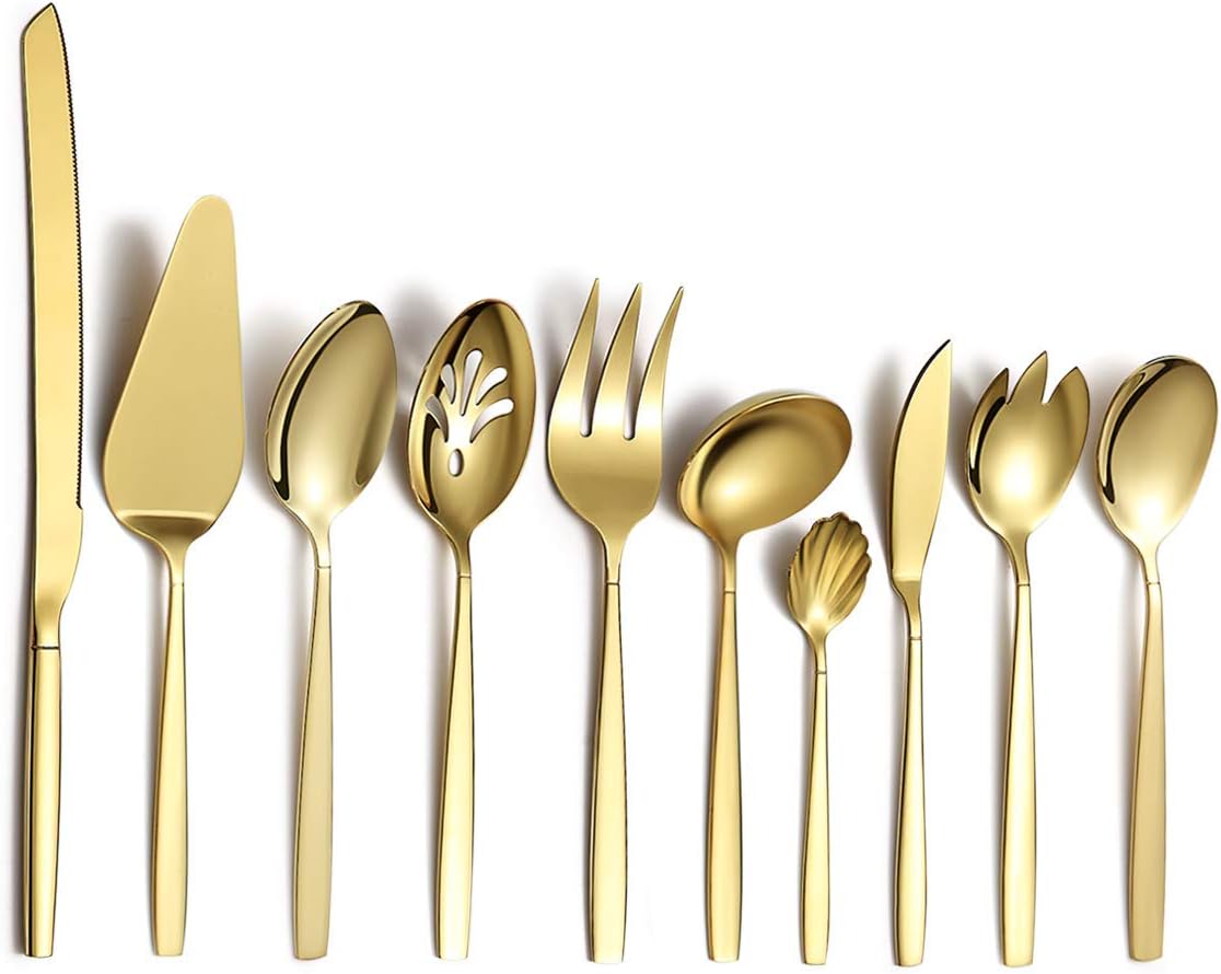 Berglander 30-delige vergulde bestekset glanzend goud Over dit item 30 stuks bevatten: 6 van elk, dinerlepel, dinervork, dinermes, theelepel, theevork Duurzaam, buigt niet; Sterk antiroest, ontwikkeld voor een goede grip voor volwassenen en kinderen. Goed