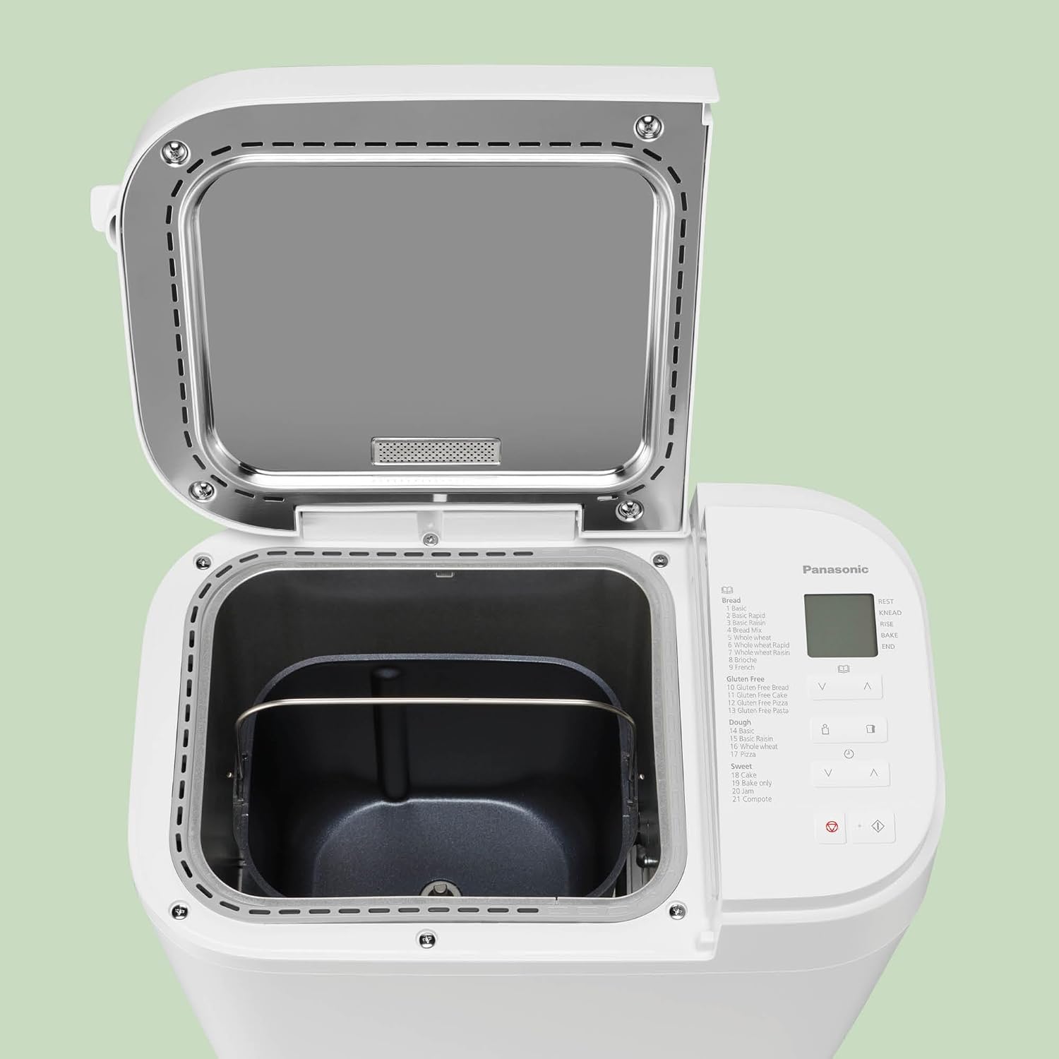 Panasonic SD-B2510 Automatische broodbakmachine, 850 W, temperatuursensor, digitale timer 13 uur, 25 programma's, wit Geniet elke dag van een ander brood: dankzij 25 voorgeprogrammeerde modi voor brood, deeg, compot en jam; bovendien drie nieuwe recepten,