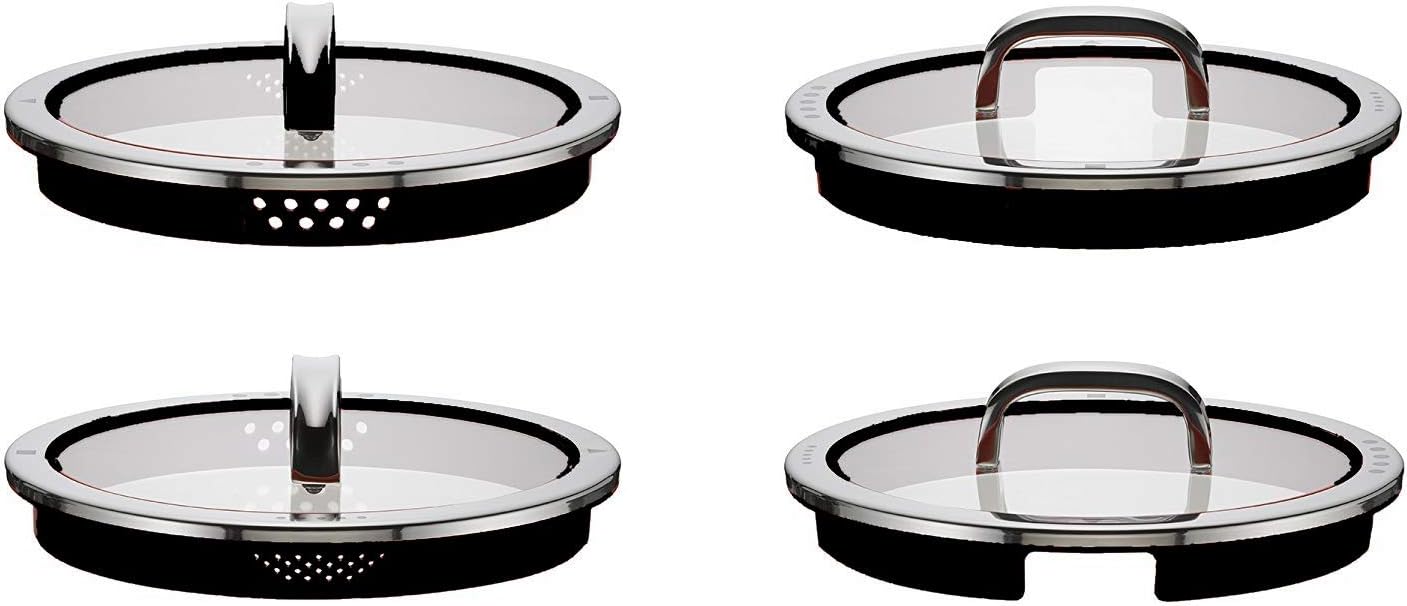 Pannendeksel 24 cm, 20cm, 16cm glazen deksel met 4 afgietfuncties Over dit item Inhoud: 1 x glazen deksel met metalen knop 24 cm Materiaal: kwaliteitsglas, roestvrijstalen steekrand, roestvrijstalen handgreep - vaatwasmachinebestendig. Hittebestendig tot