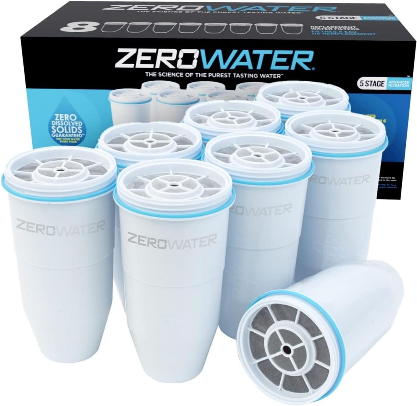 Zerowater 5-fasen Waterfilter Vervanging, NSF-gecertificeerd om Lood, Andere Zware Metalen en PFOA/PFOS te Verminderen, Verpakking van 4, Wit Vervangingspakket voor het filter: Geschatte filterlevensduur van 75 liter gefliterd water (de filterlevensduur k