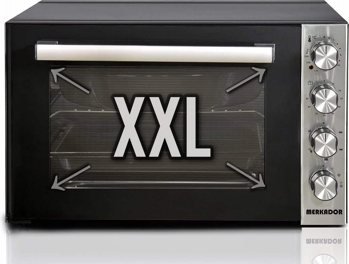 XXL Vrijstaande Oven - 70 Liter - 2000 Watt - Hetelucht - Rotisserie (Draaispit) - Eenvoudig Te Reinigen Granietcoating Rotisserie-functie (Draaispit), Heteluchtfunctie, Grillfunctie › Meer productgegevens bekijken Merk Merkador Capaciteit 70 Liter Specia