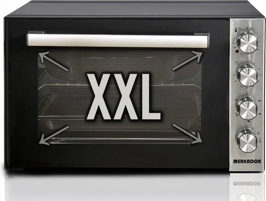 XXL Vrijstaande Oven - 70 Liter - 2000 Watt - Hetelucht - Rotisserie (Draaispit) - Eenvoudig Te Reinigen Granietcoating Rotisserie-functie (Draaispit), Heteluchtfunctie, Grillfunctie › Meer productgegevens bekijken Merk Merkador Capaciteit 70 Liter Specia