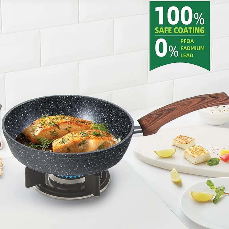Kitchen Academy Inductie pannenset 12-delig, zwart graniet Afmetingen: 1 x pan 20 cm, 1 x pan 28 cm, 1 x koekenpan met deksel 24 cm/2,85 l, 1 x steelpan met deksel 17 cm/1,4 l, 1 x kookpan met deksel 20 cm/2,85 l, 1 x kookpan met deksel 24 cm/4,75 l, 1 x