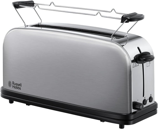 Russell Hobbs broodrooster met lange sleuf Over dit item Één lange en extra brede sleuf - geschikt voor dikke en dunne sneden Perfecte Toast: Technologie voor gelijkmatig roosteren. Verwijderbare kruimellade voor gemakkelijke reiniging. Ontdooi-, opwarm-