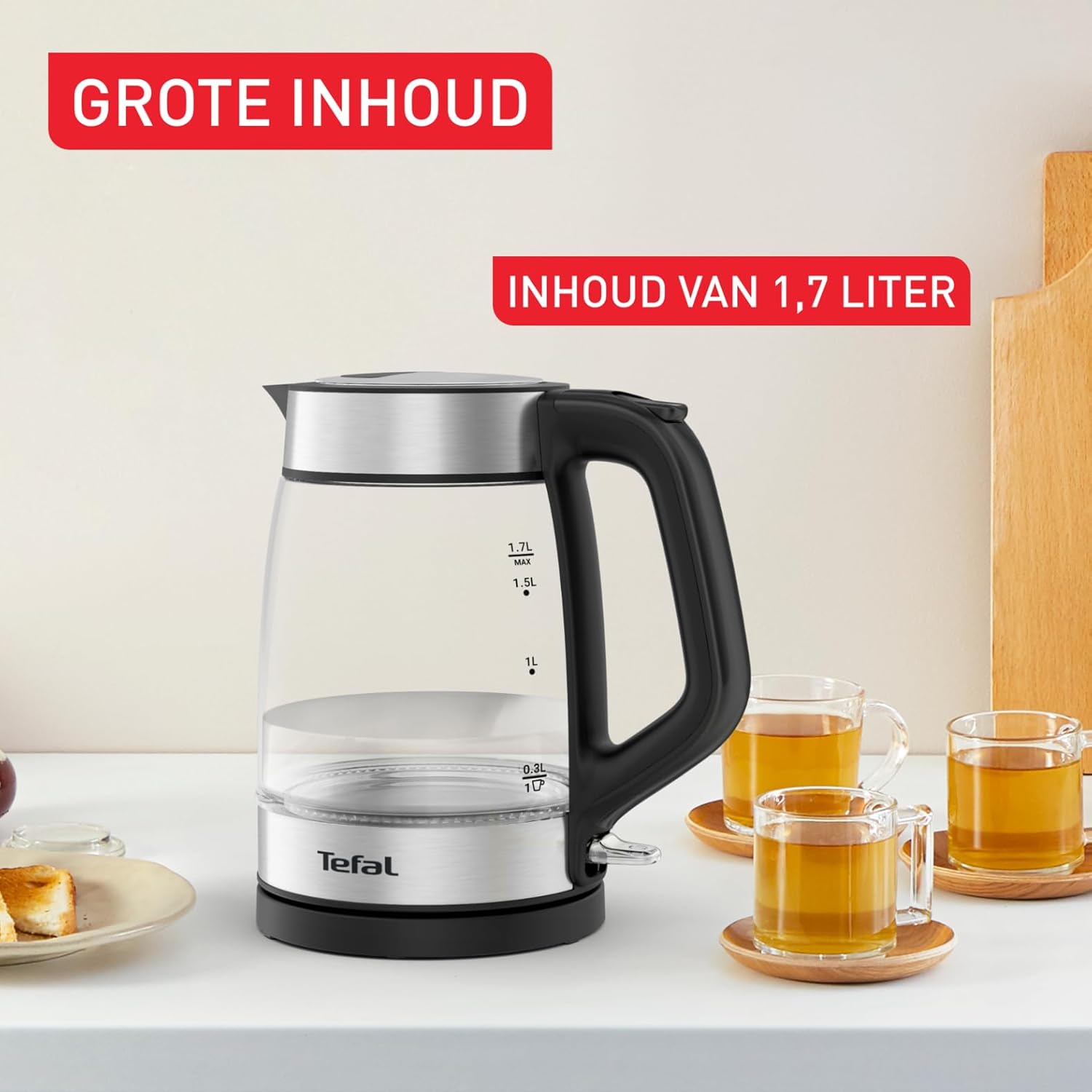 Tefal Glas elektrische waterkoker, maatstrepen, 1,7 liter Over dit item TRANSPARANTE WATERKOKER: Dankzij het transparante glazen ontwerp met maatstrepen kan je de preciese hoeveelheid water vullen die je nodig hebt - inclusief een aanduiding voor 1 kopje.