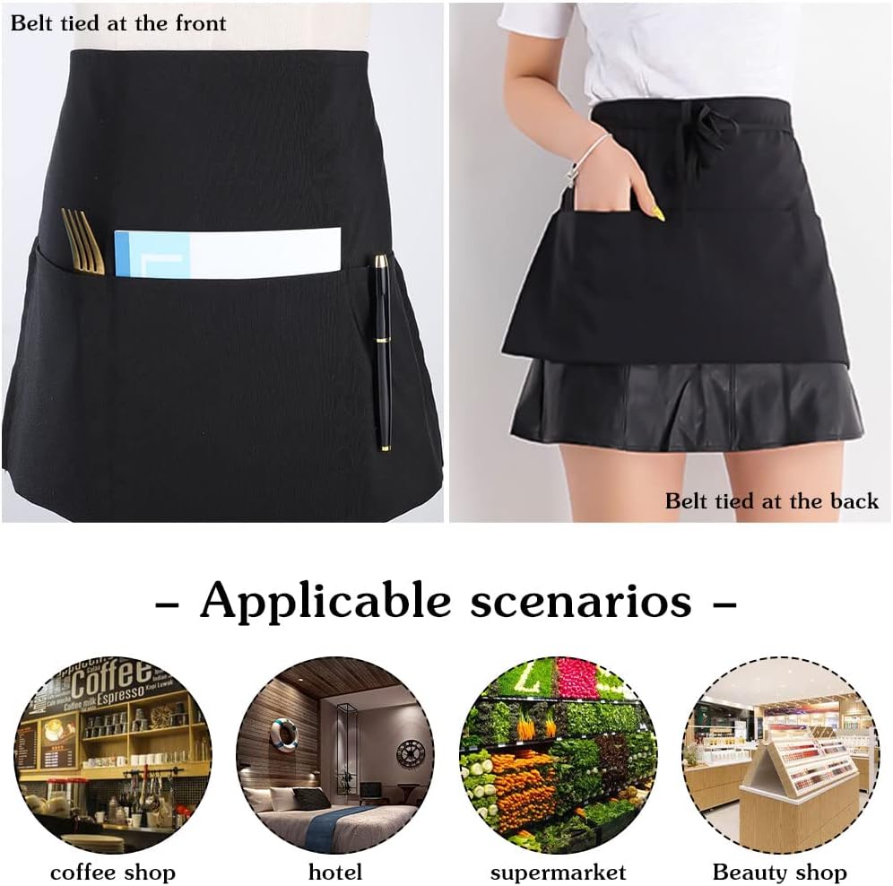 2 stuks zwarte restaurant keukenschorten met verstelbare riem en 3 zakken Over dit item Materiaal: het kelnerschort bestaat uit polyester, zacht en glad, sterk en duurzaam, wat je tegen vuil kan beschermen. Drie zakken: elk tailleschort beschikt over drie