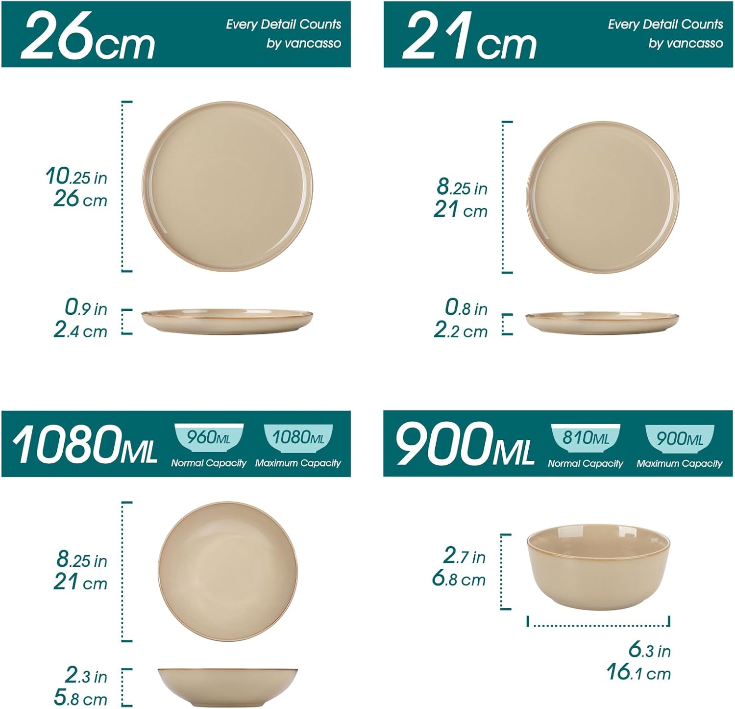vancasso PLAYA Tafelservies voor 6 personen, 18-delig, modern, aardewerk serviesset, bevat kom, dessertborden en platte borden, vaatwasmachinebestendig, blauw Compleet assortiment servies: de moderne vancasso PLAYA serviesset voor 6 personen omvat 6 komme