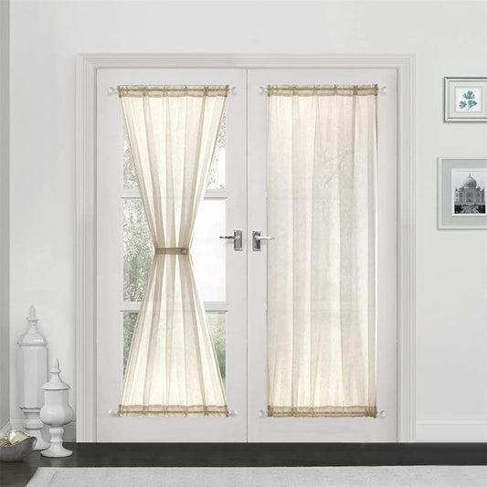 Devola Vitrage linnenlook gordijn lange modern effen kleur bistrogordijn halftransparant deur gordijnen raamsjaal keuken gordijnen korte gordijnen BxH 132x183cm beige 1 stuk Merk: Devola Kleur: beige wit grijs blauw zand Materiaal: hoogwaardig linnen en v