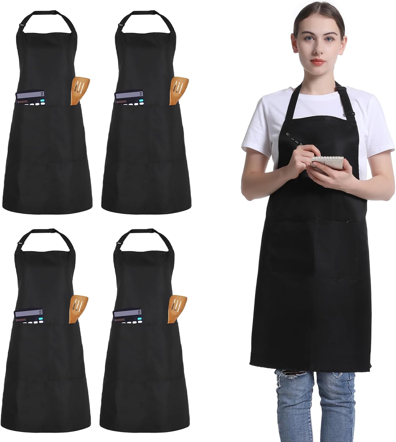 FunChaos 4 Packs Zwart Kookschort, Uniseks Verstelbare Schorten met 2 Zakken, Mannen Vrouwen Schort voor Keuken, Restaurant Productgegevens Onderhoudsvoorschriften Machinewas Type sluiting Armband Over dit item 【Hoge Kwaliteit】Het schort is gemaakt van 10