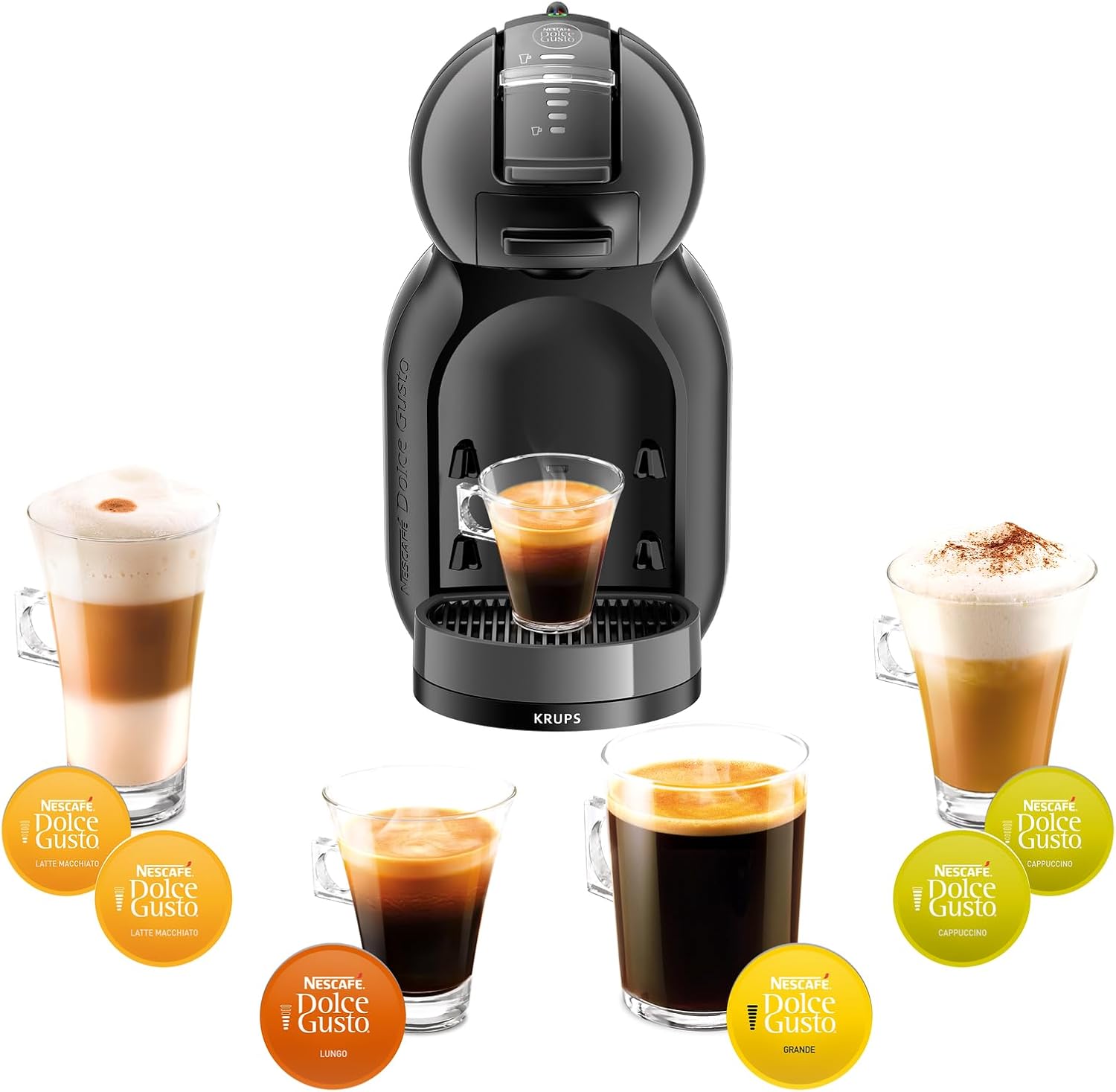 Krups NESCAFÉ Dolce Gusto Mini Me handmatige koffiecupmachine Over dit item Veelzijdig en eenvoudig meer dan 30 koffiecreaties en andere heerlijke warme en koude dranken eenvoudig met een druk op de knop bereid Select-technologie plaats gewoon de capsule