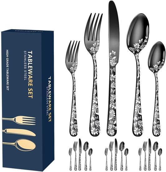 Aoresac Bestekset voor 4 personen, 20-delige bestekset van roestvrij staal Perfecte set voor het gezin: 20 stuks per set, bevat 4 messen voor het avondeten, 4 eetvorken, 4 theelepels, 4 theelepels en 4 theelepels, servies voor 4 personen, wordt gebruikt v