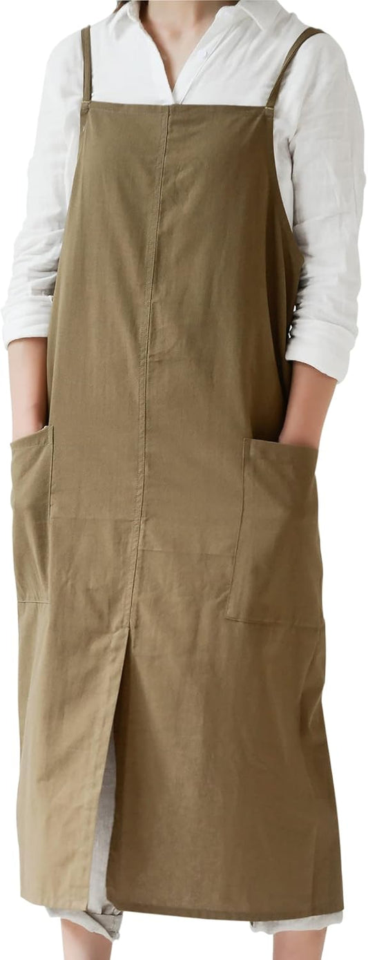 Small snail Japanse Stijl Schort Verstelbare Waterdichte Katoenen Linnen Dames Pinafore met Grote Zakken voor Bloemenwinkel Cafe Knutselen Bakken Casual Effen Kleur Schorten Productgegevens Type sluiting Trekkoord Over dit item ▶Materiaal: Het is gemaakt