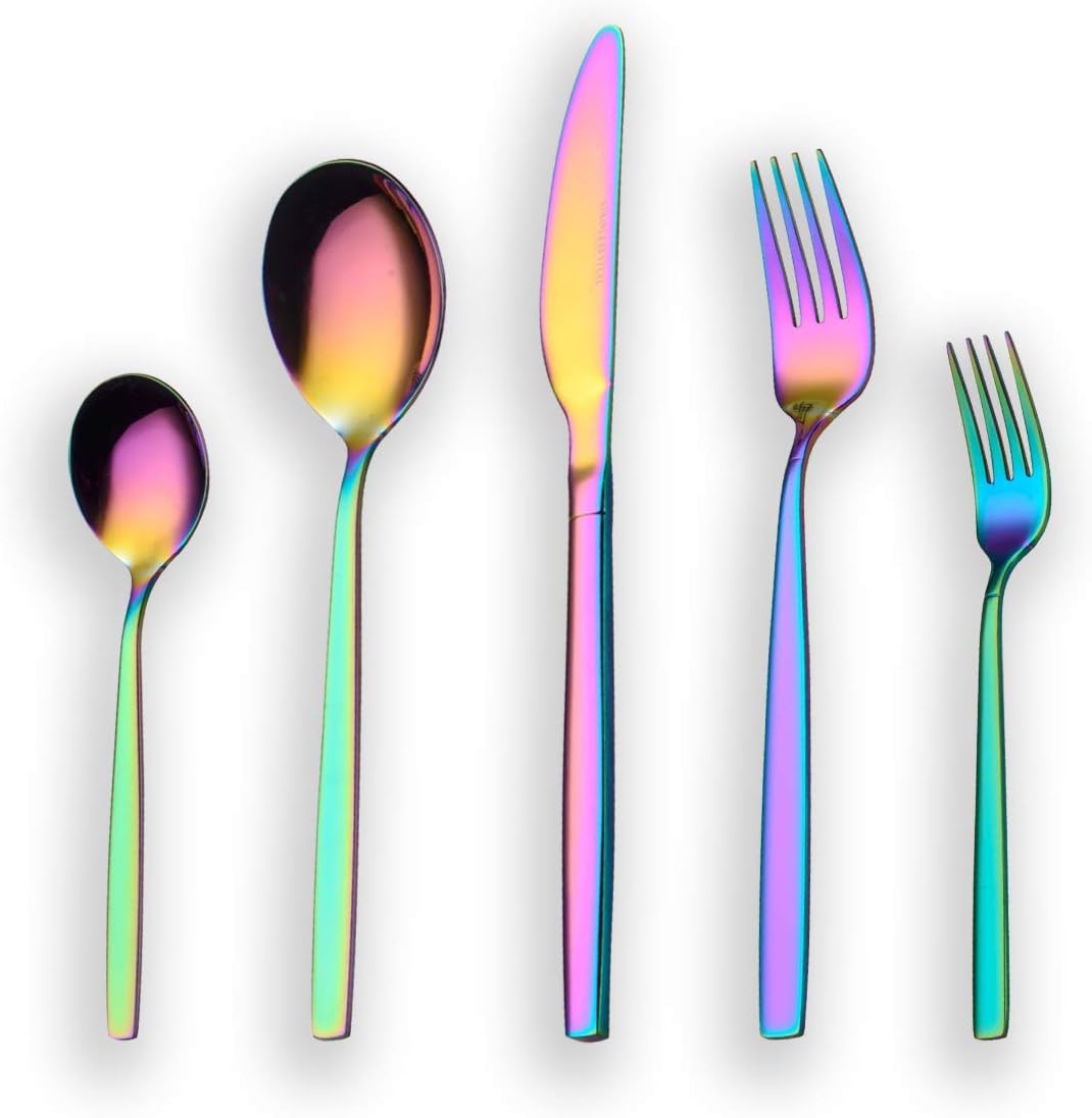 Berglander 30-delige vergulde bestekset glanzend goud Over dit item 30 stuks bevatten: 6 van elk, dinerlepel, dinervork, dinermes, theelepel, theevork Duurzaam, buigt niet; Sterk antiroest, ontwikkeld voor een goede grip voor volwassenen en kinderen. Goed