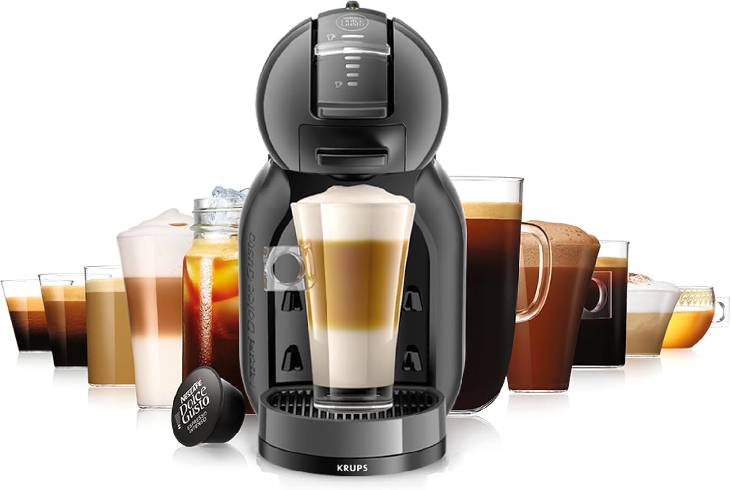 Krups NESCAFÉ Dolce Gusto Mini Me handmatige koffiecupmachine Over dit item Veelzijdig en eenvoudig meer dan 30 koffiecreaties en andere heerlijke warme en koude dranken eenvoudig met een druk op de knop bereid Select-technologie plaats gewoon de capsule