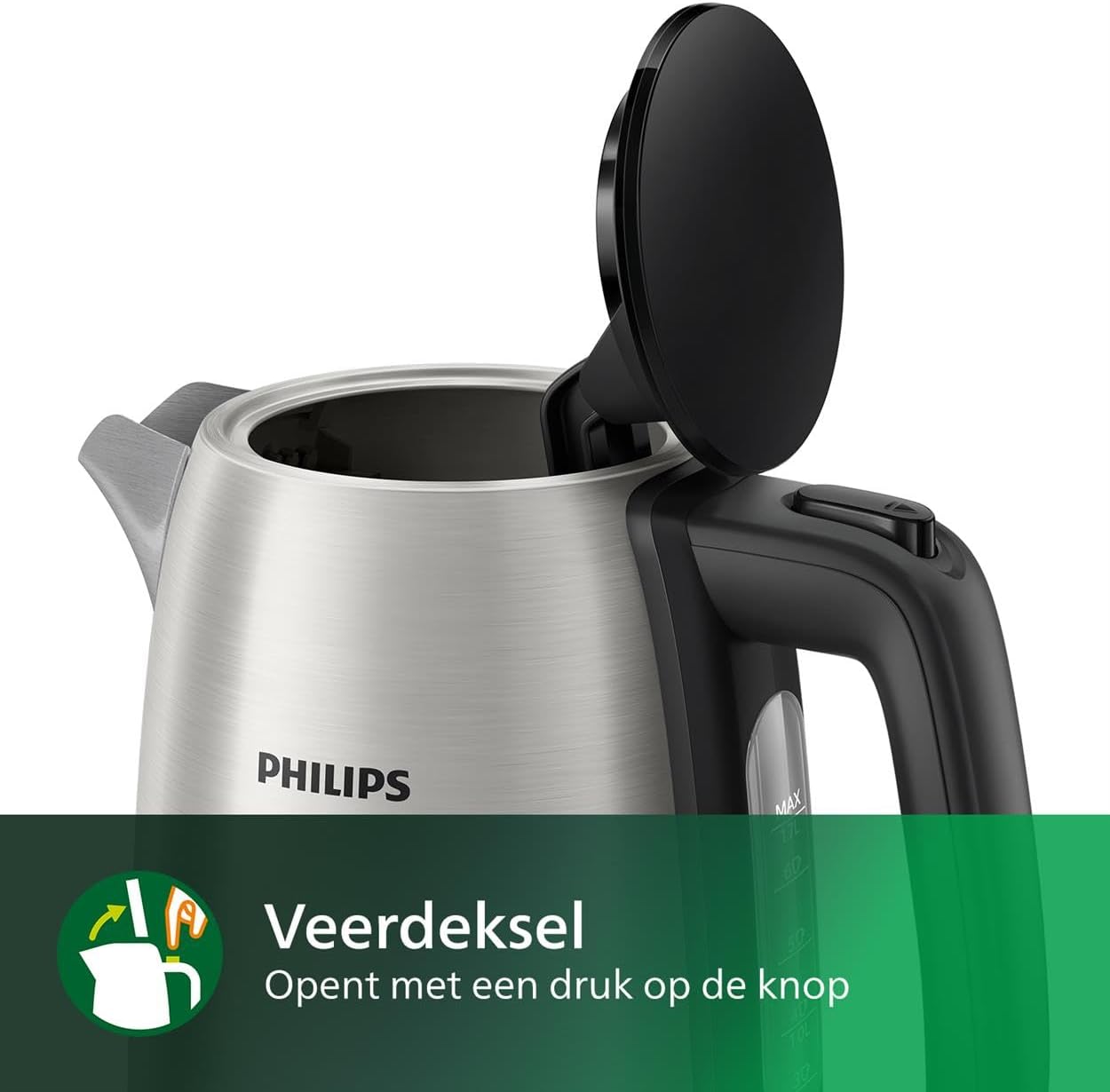Philips Waterkoker 1.7 L Veerdeksel Indicatielamp Draaivoet Gemaakt om lang mee te gaan. Snelle kookprestaties van een superefficiënt verwarmingselement. Inhoud van 1,7 - meer dan 7 kopjes uit een volle kan. Merk Philips Capaciteit 1,7 Liter Materiaal Pol