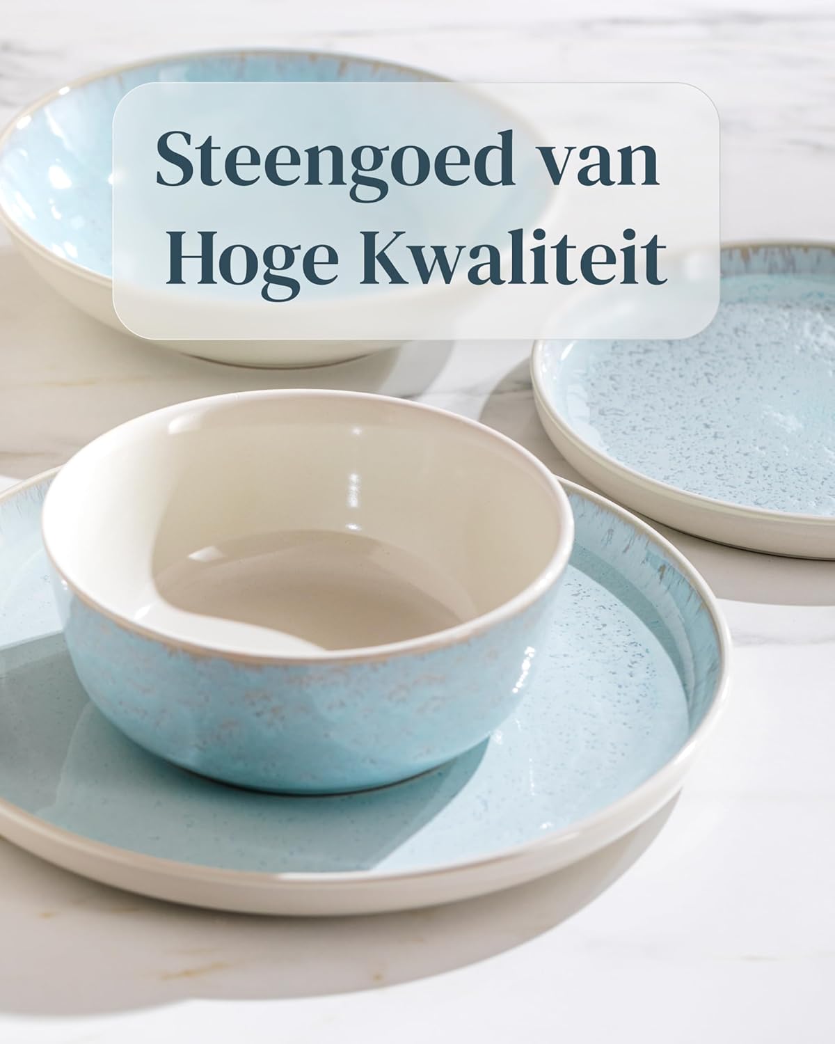 Aardewerk Servies Set Ibiza 36-delig - Vaatwasser-, Magnetron- en Krasbestendig Servies - Moderne Kommen en Borden Set voor 12 Personen - Tafelservice Pure Living in Licht Beige-blauw Deze 36-delige beige-blauwe servies set voor 12 personen combineert ele