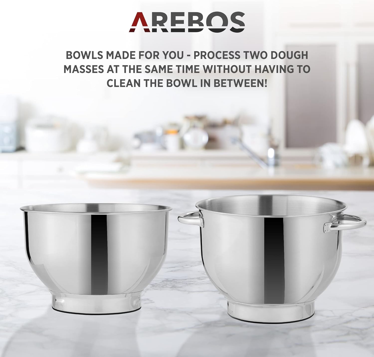 Arebos Keukenmachine 1500W Cream | Mixer met 2x roestvrijstalen mengkommen | Geluidsarm | Keukenmixer met klopperhaak, kneedhaak, garde en spatscherm | 6 snelheden 【Krachtige 1500W-motor met 6 snelheidsinstellingen】De krachtige 1500W-motor is gemaakt is g