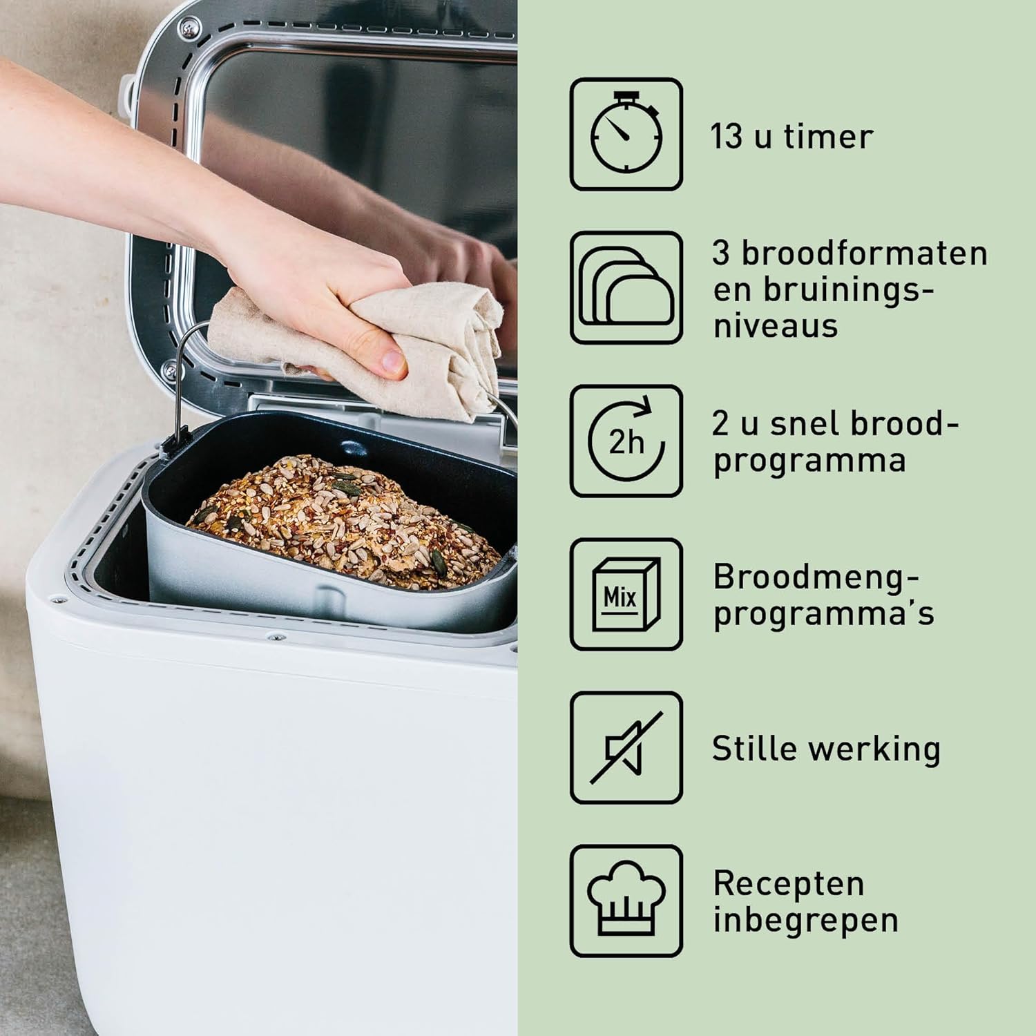 Panasonic SD-B2510 Automatische broodbakmachine, 850 W, temperatuursensor, digitale timer 13 uur, 25 programma's, wit Geniet elke dag van een ander brood: dankzij 25 voorgeprogrammeerde modi voor brood, deeg, compot en jam; bovendien drie nieuwe recepten,
