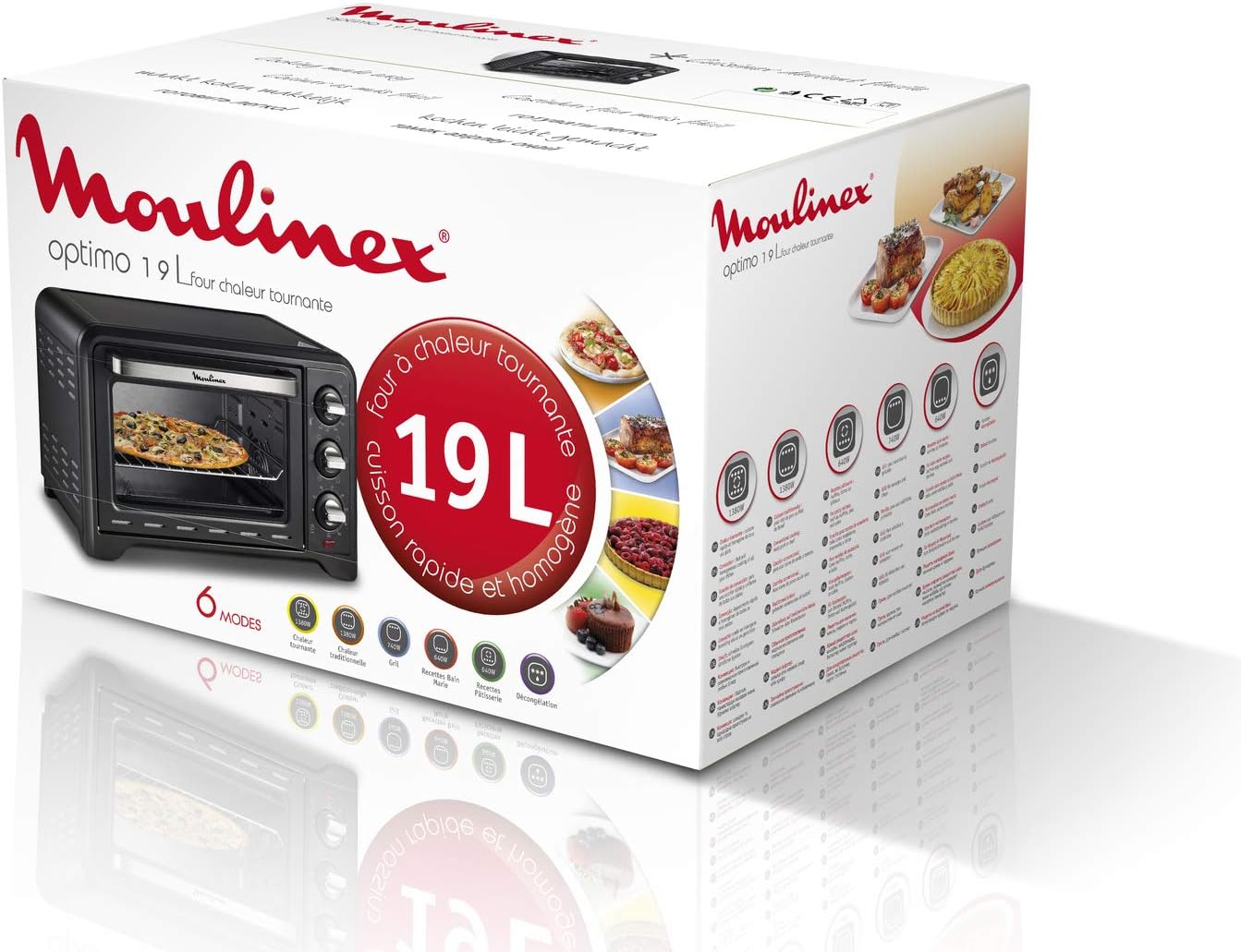 Moulinex Elektrische convectie oven 19 l compact Krachtige oven: compacte elektrische mini-oven met convectiewarmte, perfect voor dagelijkse gerechten Snel en homogeen koken: dankzij de roterende warmtefunctie krijg je in een mum van tijd perfecte bakresu