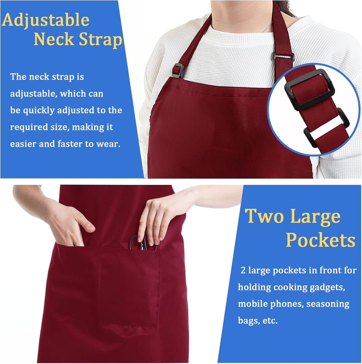 FunChaos 4 Packs Zwart Kookschort, Uniseks Verstelbare Schorten met 2 Zakken, Mannen Vrouwen Schort voor Keuken, Restaurant Productgegevens Onderhoudsvoorschriften Machinewas Type sluiting Armband Over dit item 【Hoge Kwaliteit】Het schort is gemaakt van 10