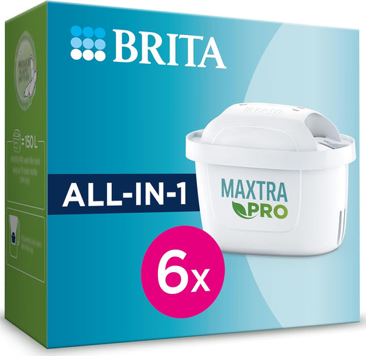 BRITA Maxtra Pro All-in-1 Waterfilterpatroon 6 stuks Water drinken gemakkelijk gemaakt: met BRITA Maxtra Pro filterpatronen smaakt leidingwater gewoon beter; zachte en zuivere, pure smaak met elke slok Duurzame waterfiltercartridge; gemaakt in Europa, van
