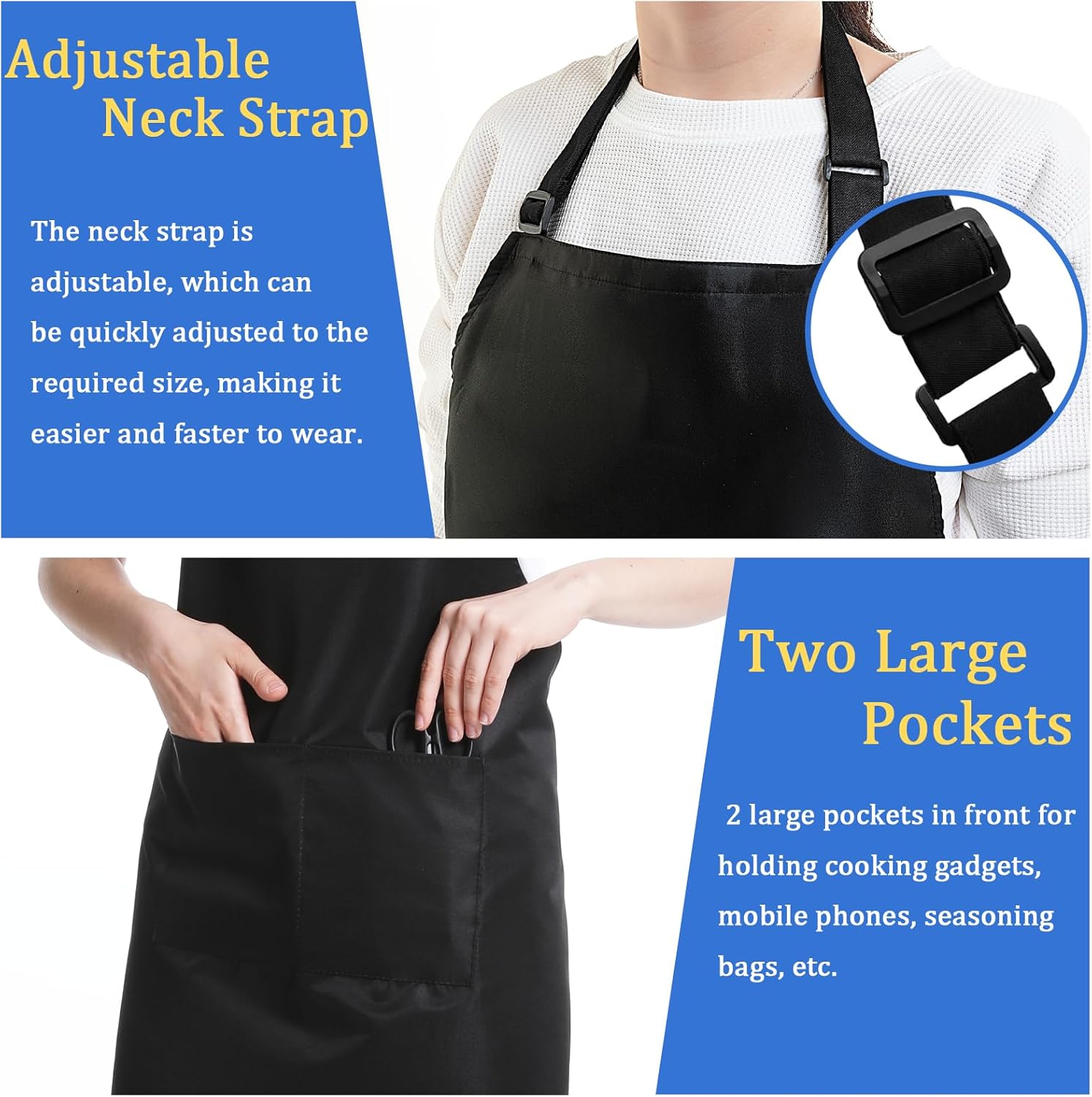 FunChaos 4 Packs Zwart Kookschort, Uniseks Verstelbare Schorten met 2 Zakken, Mannen Vrouwen Schort voor Keuken, Restaurant Productgegevens Onderhoudsvoorschriften Machinewas Type sluiting Armband Over dit item 【Hoge Kwaliteit】Het schort is gemaakt van 10