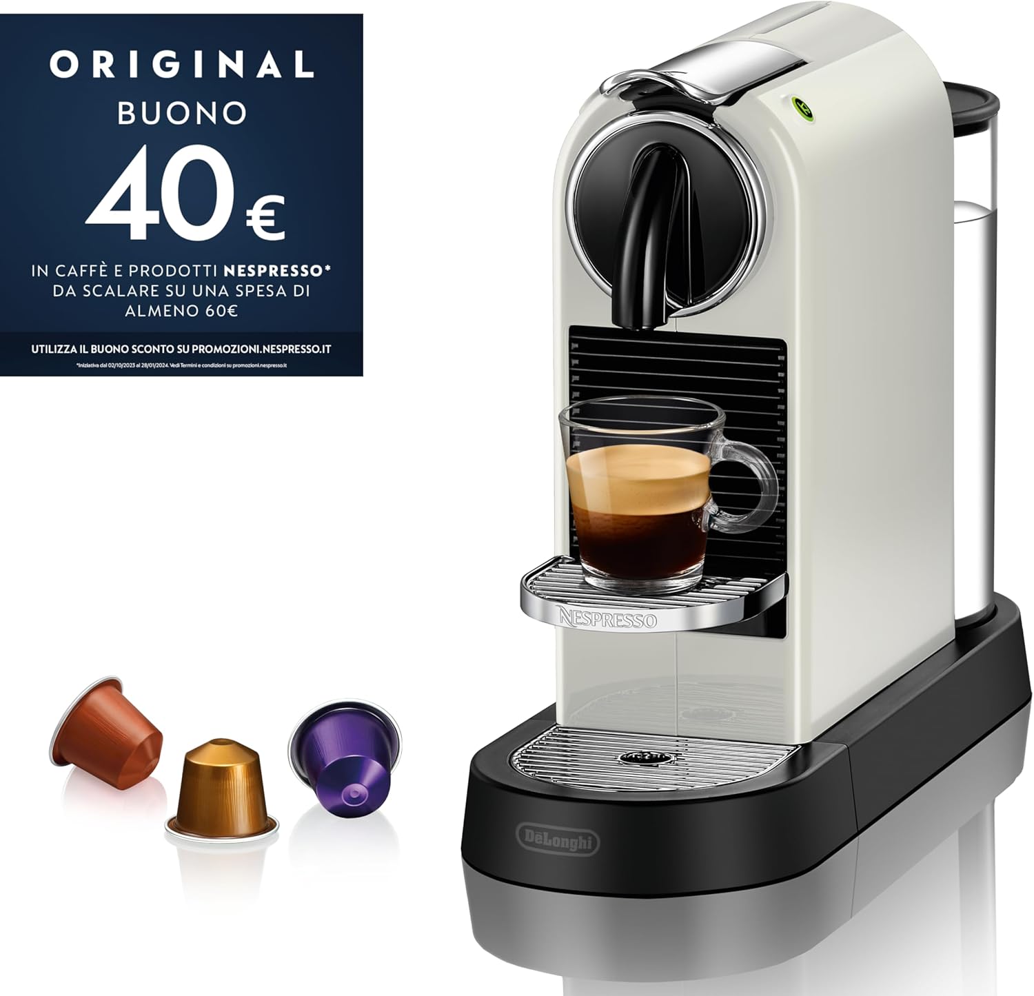 Nespresso De'Longhi CitiZ Melk- en koffiecapsulemachine Over dit item STIJLVOL EN COMPACT ONTWERP: Een intuïtief, gebruiksvriendelijk en bekroond compact ontwerp waar zowel Nespresso-koffiedrinkers als designgeïnteresseerde mensen dol op zullen zijn. GEÏN