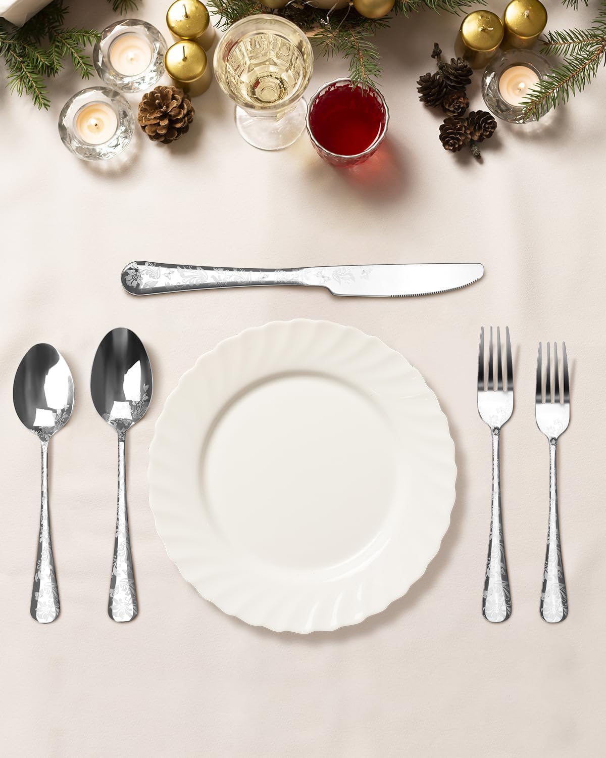 Aoresac Bestekset voor 4 personen, 20-delige bestekset van roestvrij staal Perfecte set voor het gezin: 20 stuks per set, bevat 4 messen voor het avondeten, 4 eetvorken, 4 theelepels, 4 theelepels en 4 theelepels, servies voor 4 personen, wordt gebruikt v