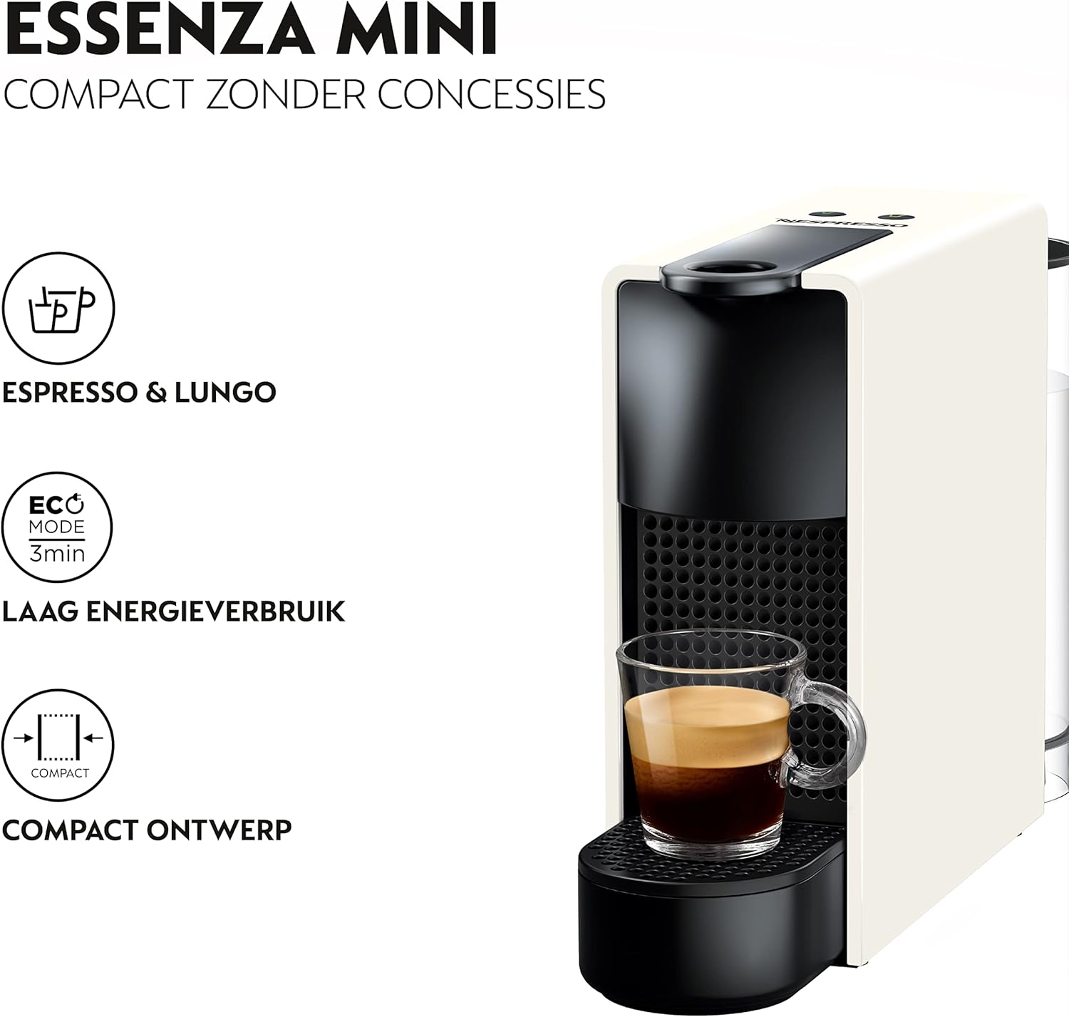 Nespresso Krups Essenza Mini XN1108 koffiecupmachine, 0,6 liter, 19 bar, Energiebesparende modus, Zwart Het koffiezetapparaat voor eenmalig gebruik met een ultracompact modern ontwerp voor maximaal comfort, dat zo min mogelijk ruimte inneemt met een afmet