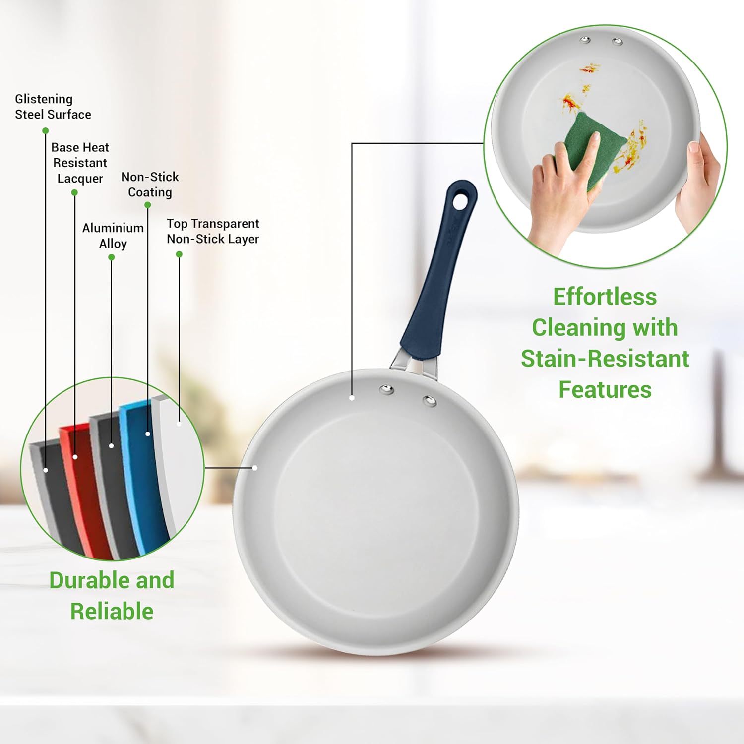 NutriChef Kookpannenset 20-delige Antiaanbak pannen en -potten met Bakgerei 20-DELIGE SET: NutriChef 20-delige antiaanbak pannenset inclusief (6) bakvormen, 3 nylon kookgerei, siliconen vergiet, 20 cm, 25 cm, 30 cm open koekenpan, 1,4 L & 2,4 L sauspan me