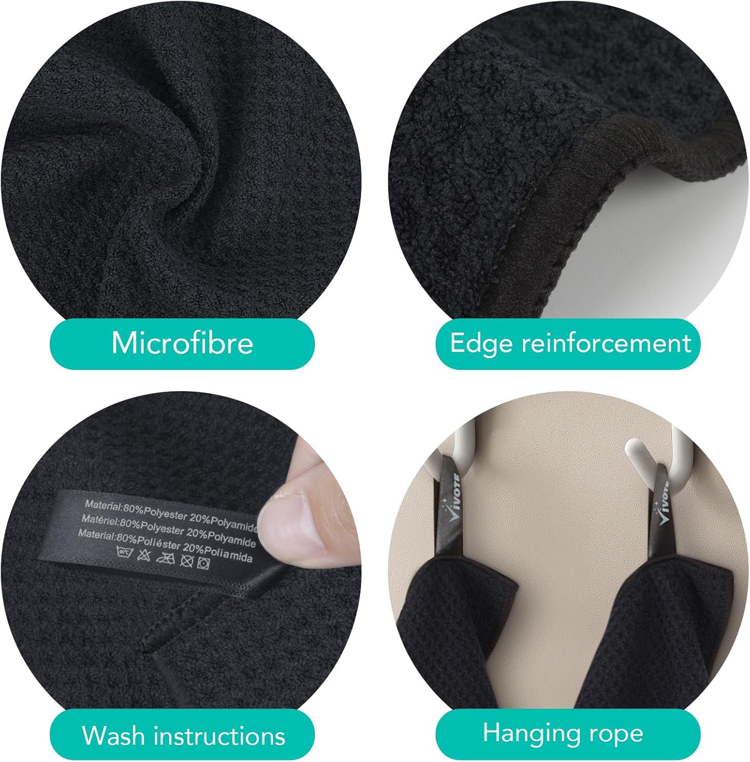 VIVOTE Microvezeldoeken, Barista-doek, zwart, wafeldoek, afwasdoek, wasbaar, vaatdoek voor keuken, dikke huishoudelijke poetsdoeken, pluisvrij, 30 cm x 30 cm, 4 stuks Hoge kwaliteit en duurzaam: de ultrafijne vezelnapkins zijn gemaakt van 80% polyester en