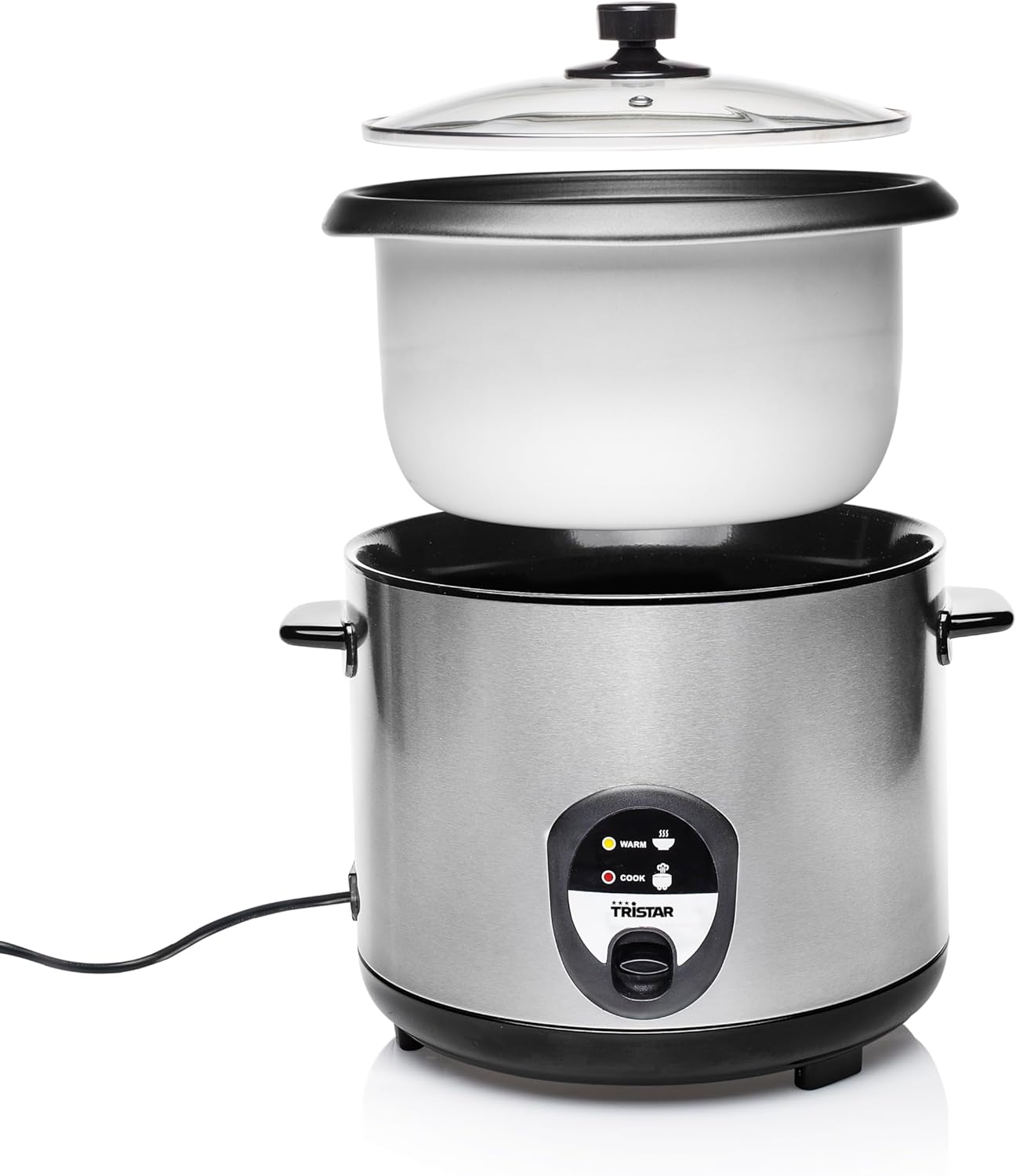 Tristar Rijstkoker – 2.2 liter – warmhoudfunctie - Silver Over dit item Mini rijstkoker met een inhoud van 0,6 liter voor 3 porties rijst. Lengte netsnoer (m): 1,1 m. Diameter: 17 cm Veilig in gebruik dankzij droogkookbeveiliging Zachte en heerlijke rijst