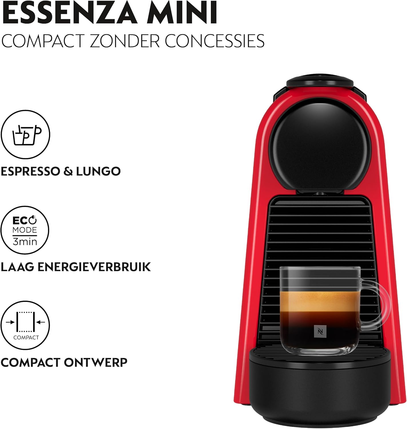 De'Longhi Nespresso Essenza Mini Koffiecupmachine Over dit item Krachtig: met de capsulemachine Nespresso Essenza Mini krijg je dankzij de krachtige 19 bar pompdruk een lekkere espresso of Lungo met typische crème › Meer productgegevens bekijken Merk Nesp