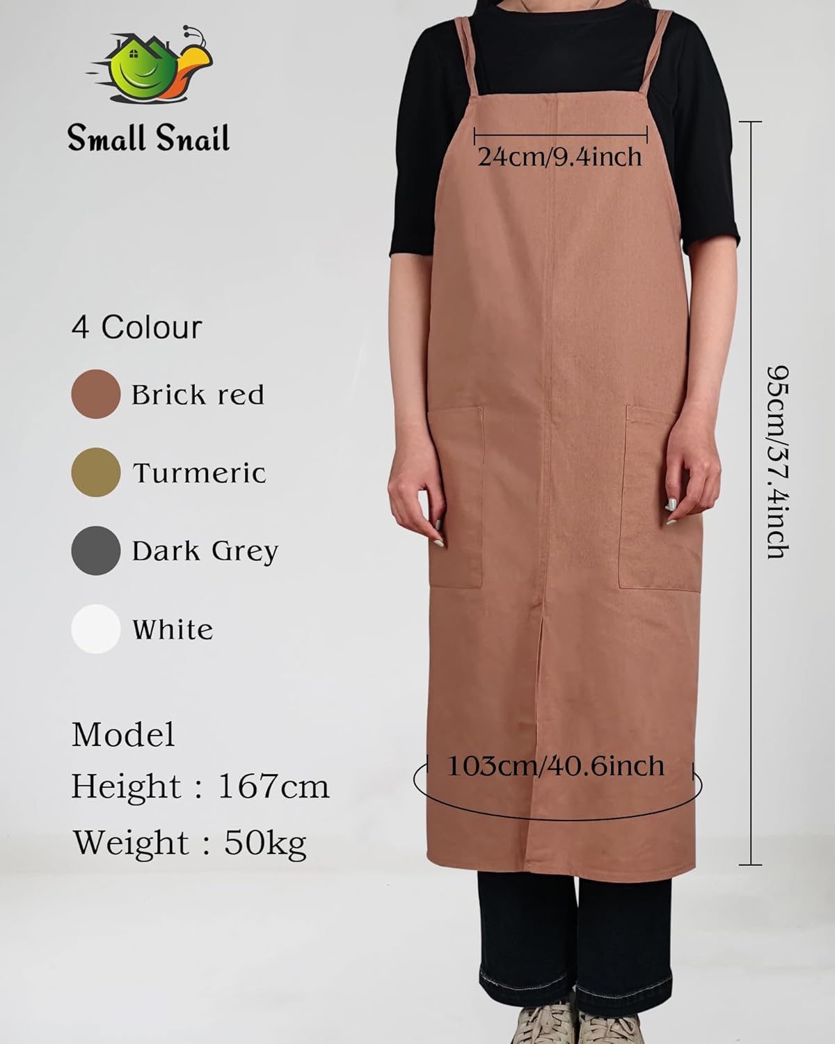 Small snail Japanse Stijl Schort Verstelbare Waterdichte Katoenen Linnen Dames Pinafore met Grote Zakken voor Bloemenwinkel Cafe Knutselen Bakken Casual Effen Kleur Schorten Productgegevens Type sluiting Trekkoord Over dit item ▶Materiaal: Het is gemaakt