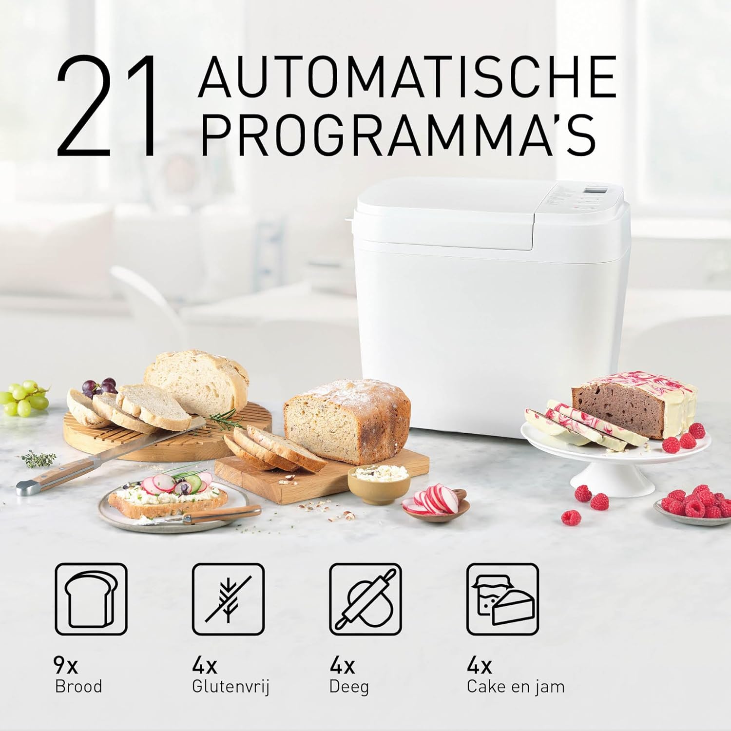 Panasonic SD-B2510 Automatische broodbakmachine, 850 W, temperatuursensor, digitale timer 13 uur, 25 programma's, wit Geniet elke dag van een ander brood: dankzij 25 voorgeprogrammeerde modi voor brood, deeg, compot en jam; bovendien drie nieuwe recepten,