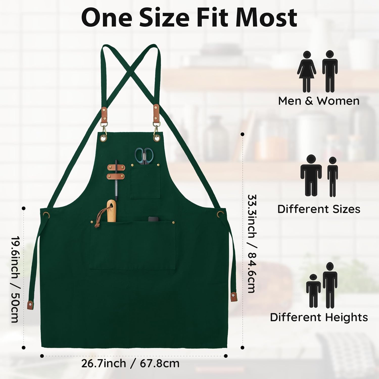 Canvasschorten, Werkschorten voor Mannen en Vrouwen, Chef-kokschorten met Verstelbare Riem en 3 Zakken, Schort voor Servers, Keuken, Koken, Bakken, Kunstenaar, Schilderen, Gekruiste Productgegevens Onderhoudsvoorschriften Machinewas Type sluiting Trekkoor