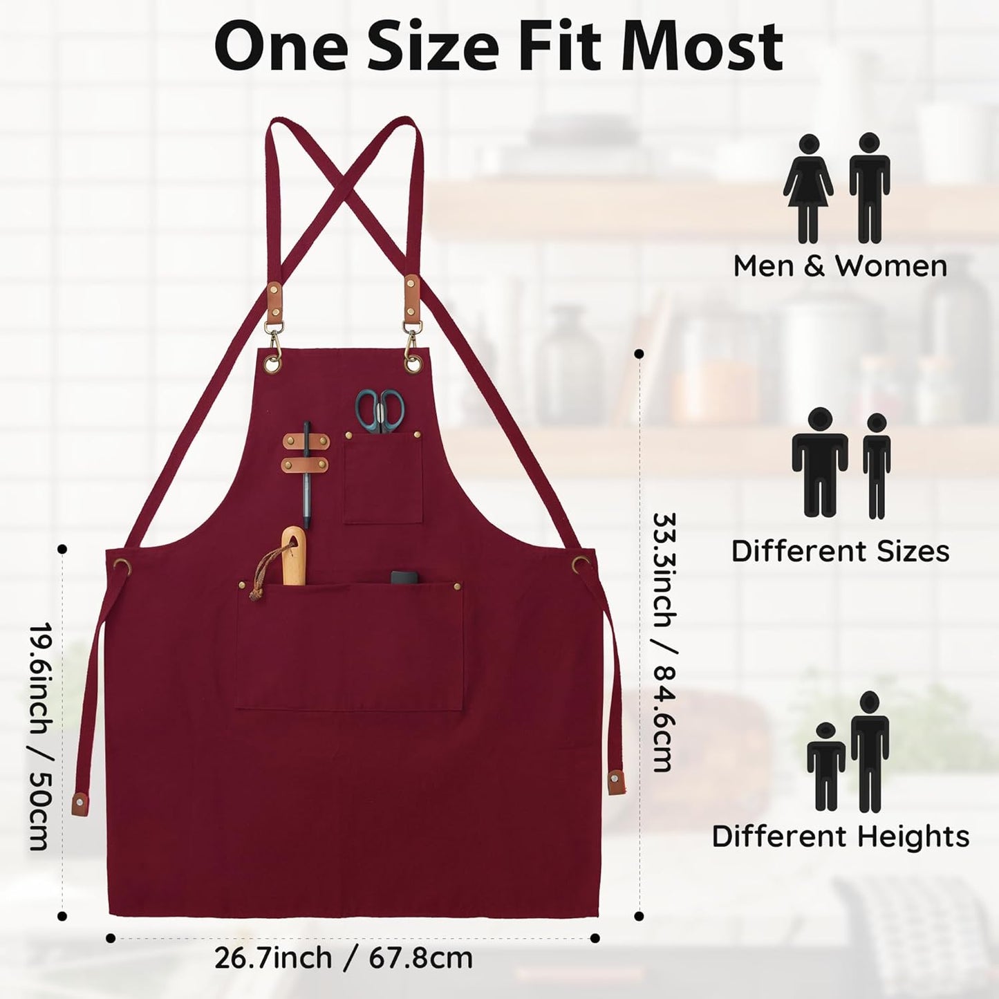 Canvasschorten, Werkschorten voor Mannen en Vrouwen, Chef-kokschorten met Verstelbare Riem en 3 Zakken, Schort voor Servers, Keuken, Koken, Bakken, Kunstenaar, Schilderen, Gekruiste Productgegevens Onderhoudsvoorschriften Machinewas Type sluiting Trekkoor