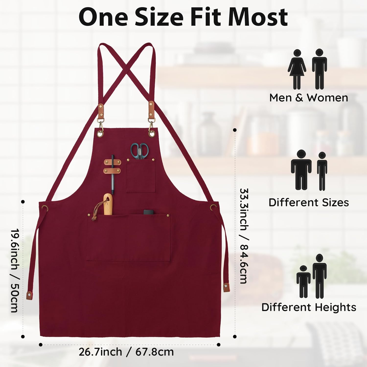 Canvasschorten, Werkschorten voor Mannen en Vrouwen, Chef-kokschorten met Verstelbare Riem en 3 Zakken, Schort voor Servers, Keuken, Koken, Bakken, Kunstenaar, Schilderen, Gekruiste Productgegevens Onderhoudsvoorschriften Machinewas Type sluiting Trekkoor