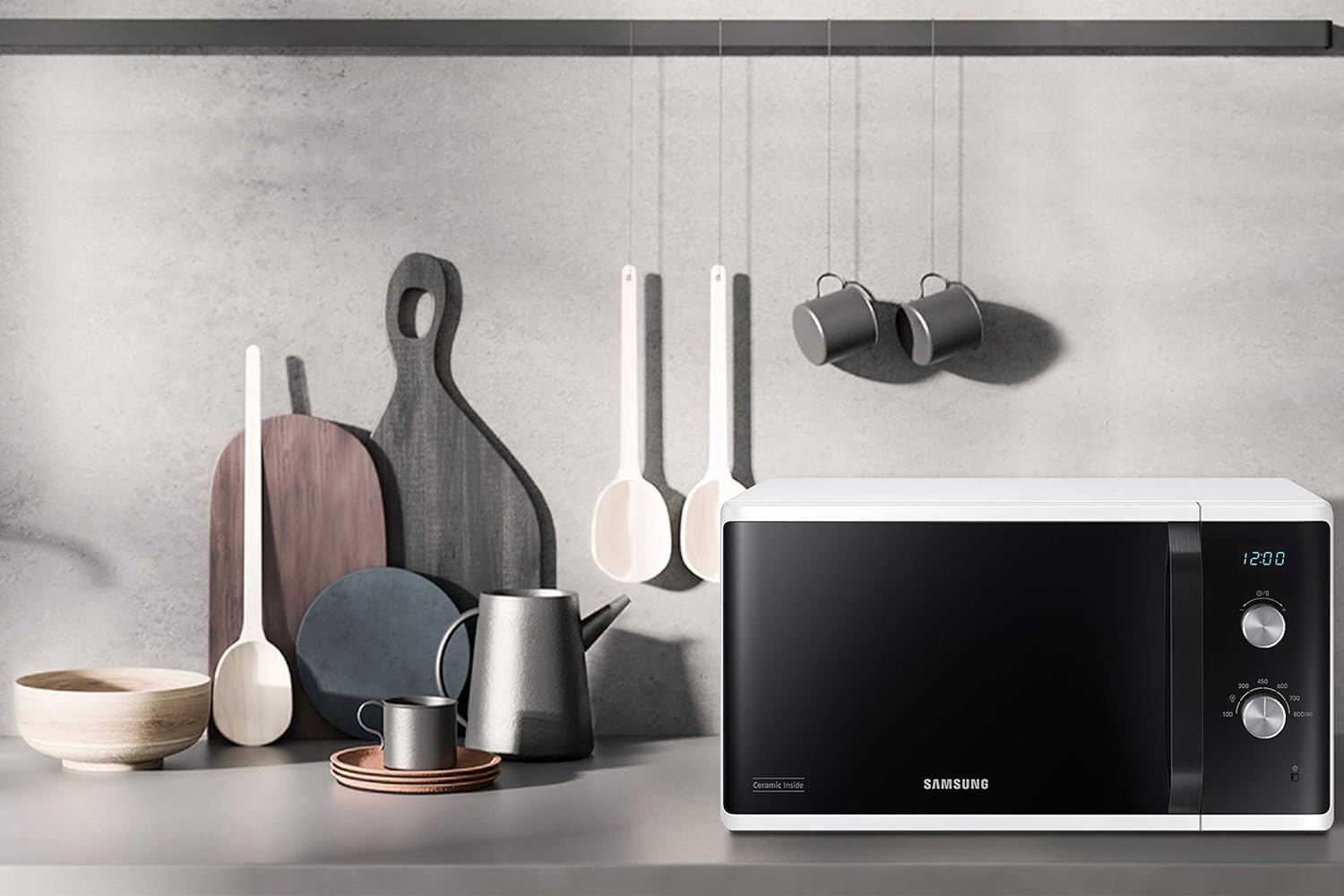 Samsung MW3500 Magnetron MS23K3614AW/EG/800 W/23 l ovenruimte/48,9 cm breed/krasbestendige keramische emaille binnenruimte/6 vermogensniveaus/wit Samsung MW3500 MS23K3614AW/EG magnetron, 800 W, 23 l ovenruimte, 48,9 cm breedte, krasbestendige keramische e