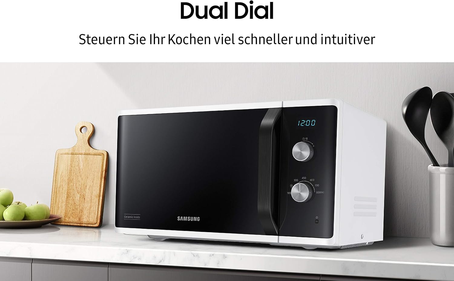 Samsung MW3500 Magnetron MS23K3614AW/EG/800 W/23 l ovenruimte/48,9 cm breed/krasbestendige keramische emaille binnenruimte/6 vermogensniveaus/wit Samsung MW3500 MS23K3614AW/EG magnetron, 800 W, 23 l ovenruimte, 48,9 cm breedte, krasbestendige keramische e