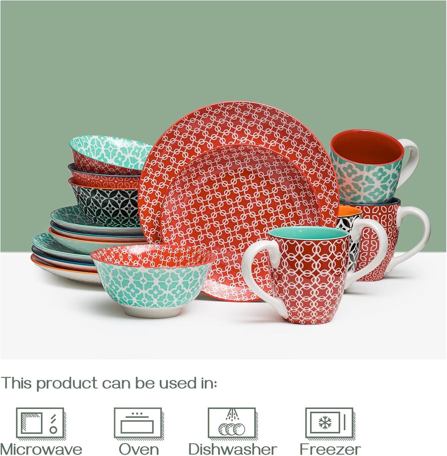 DOWAN Keramische serviessets, 16-delige serviesset voor 4, decoratieve borden en kommensets, porseleinen dinersaladeborden, mokken en soepkommen set voor keuken, housewarming cadeau DOWAN porseleinen serviesets, 16-delige schotelset, service voor 4, leven