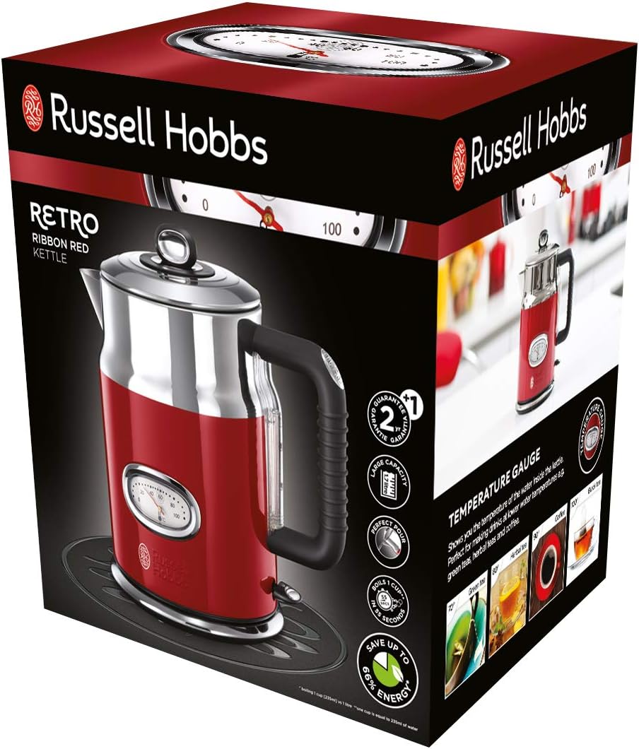 Russell Hobbs Waterkoker retro rood 1,7 l 2400 W snelkook Draadlooz en ideaal voor links- en rechtshandige gebruikers. U kunt vocht op de bodem ontdekken. Dit is normaal en wordt veroorzaakt door de stoom. Electric Kettles €71.99 broodrooster,retro,roestv