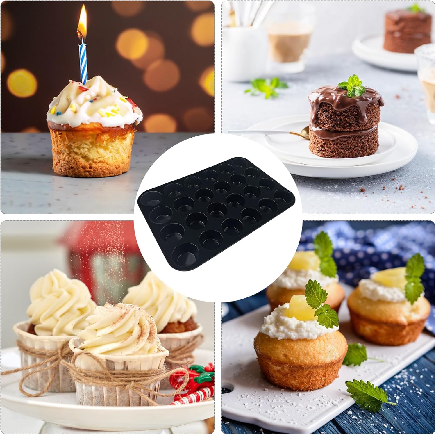 2 stuks mini muffinvorm siliconen, muffinvorm muffinvormpjes muffin bakvorm muffin bakvorm muffin muffin bakvorm 33 × 22 × 2,5 cm anti-aanbaklaag Geniet van heerlijke muffins, cupcakes en brownies met de Fousenuk siliconen vormen die speciaal zijn ontwikk