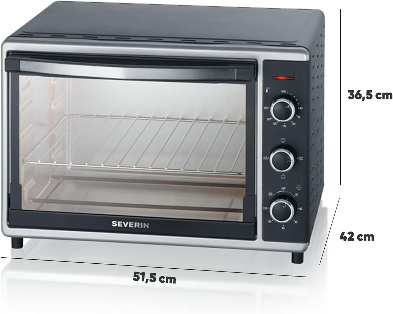 Severin To 2058 Bak-Toastoven, met Convectiefunctie, 1800 W, Incl. Pizzasteen, Zilver/Zwart Betrouwbare en praktische bak- en toastoven met recirculatiefunctie voor het bereiden van ovenschotels zoals frites, pizza of gebakken brood en cake - inclusief pi