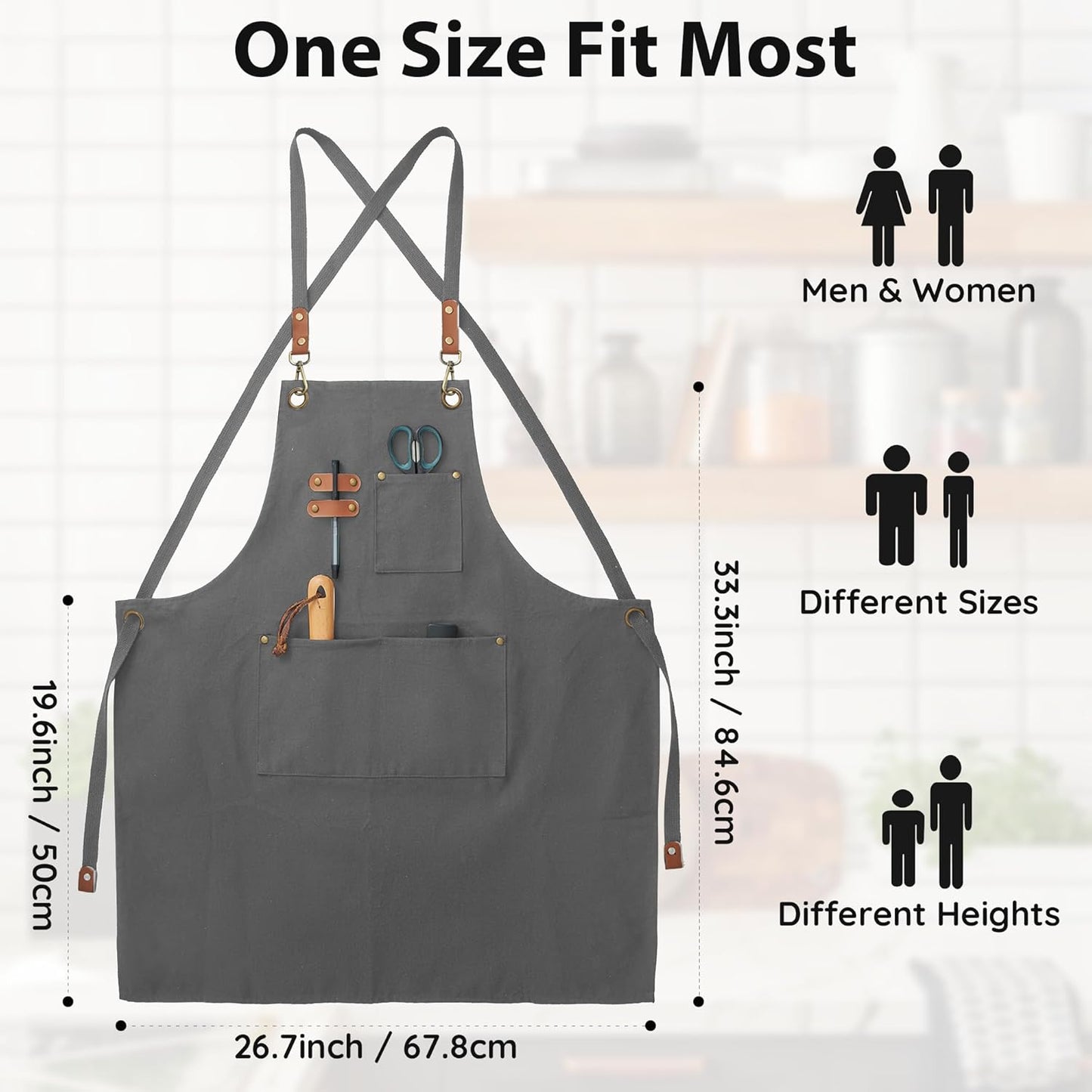 Canvasschorten, Werkschorten voor Mannen en Vrouwen, Chef-kokschorten met Verstelbare Riem en 3 Zakken, Schort voor Servers, Keuken, Koken, Bakken, Kunstenaar, Schilderen, Gekruiste Productgegevens Onderhoudsvoorschriften Machinewas Type sluiting Trekkoor