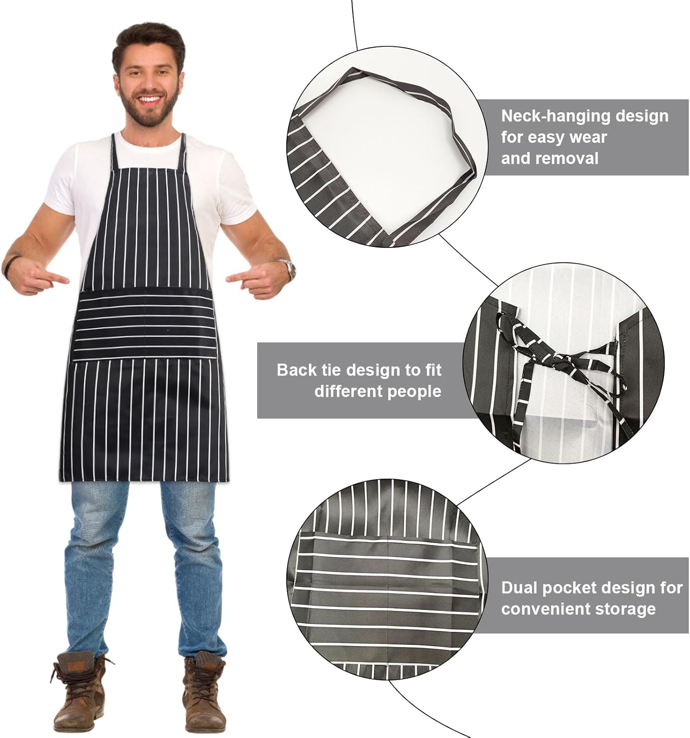 Verstelbare 2 stuks chef-kokschort met zwart-witte strepen Over dit item PAKKETHOEVEELHEID: Je ontvangt 2 zwart-wit gestreepte schorten voor zowel mannen als vrouwen, perfect voor je keuken en professionele behoeften. Verstelbaar ontwerp: het keukenschort