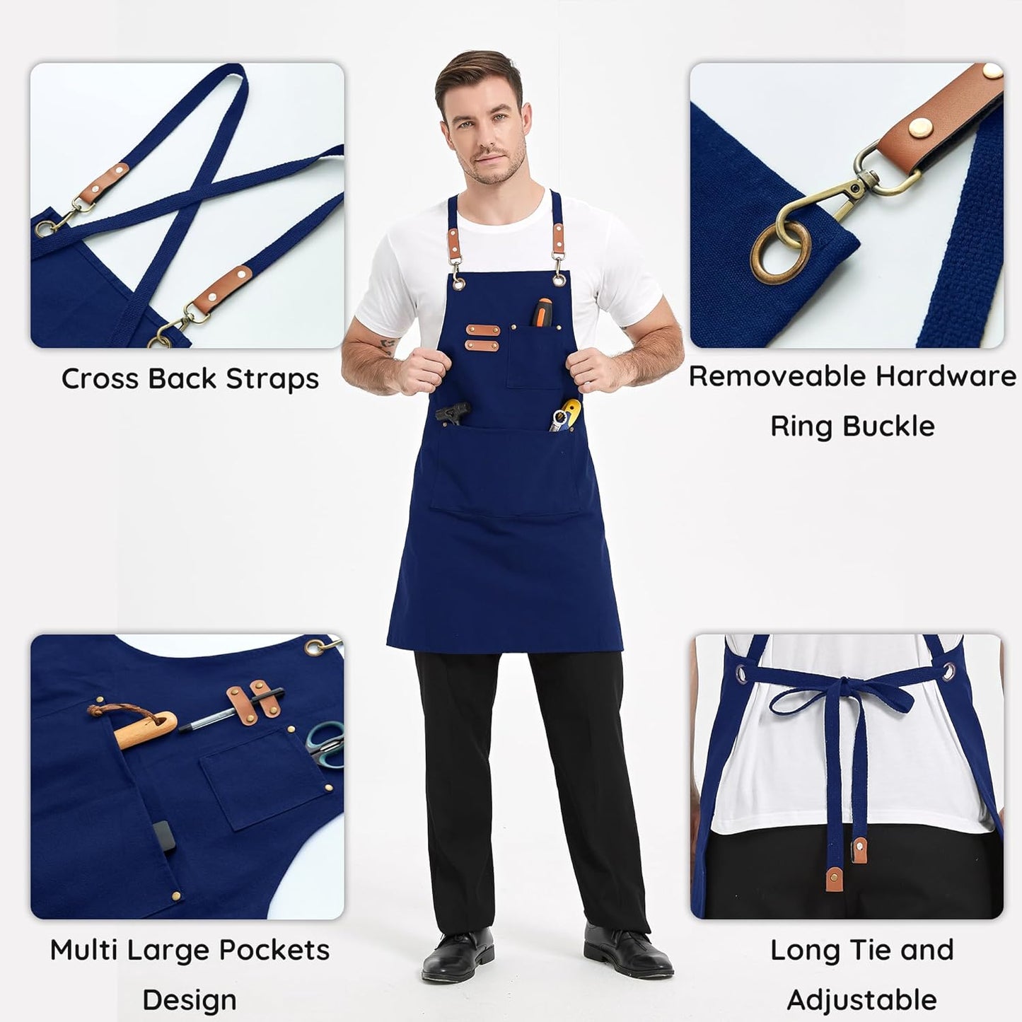 Canvasschorten, Werkschorten voor Mannen en Vrouwen, Chef-kokschorten met Verstelbare Riem en 3 Zakken, Schort voor Servers, Keuken, Koken, Bakken, Kunstenaar, Schilderen, Gekruiste Productgegevens Onderhoudsvoorschriften Machinewas Type sluiting Trekkoor