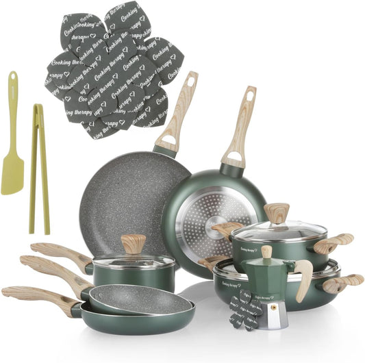 KASANOVA Kookgerei Set met inductie-pannen en anti-aanbakpannen met spatels De complete keukenset met pannen, koffiezetapparaat en keukengerei voor alledaagse recepten: koken is therapeutisch, zelfs het opschrijven ervan! Uitstekende antiaanbaklaag, snell